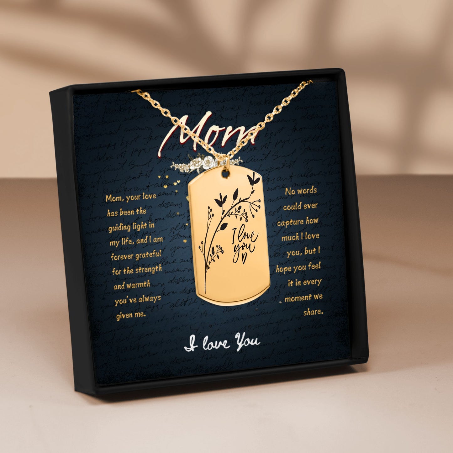 Tag Necklace for Mom Gift for Mother I Love you Mom