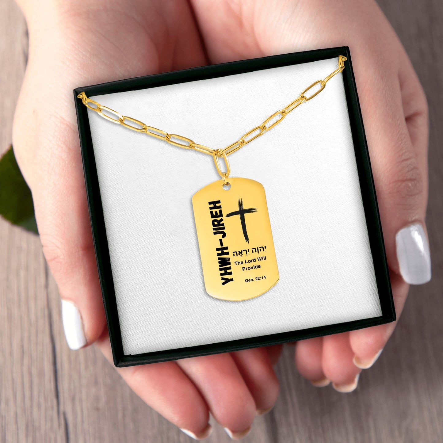 The Names of God Paperclip Tag Necklace YHWH-Jireh, The Lord Will Provide