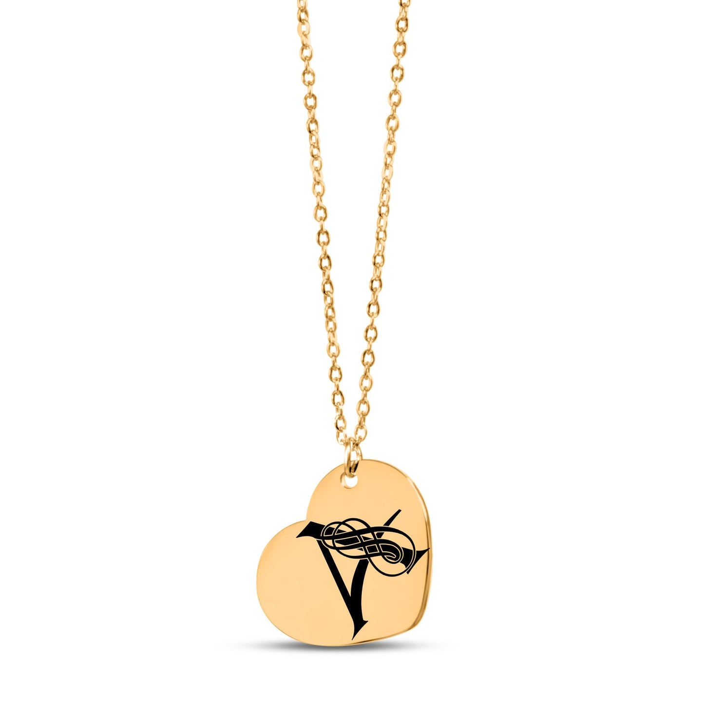Engraved Heart Necklace with Alphabet Letters
