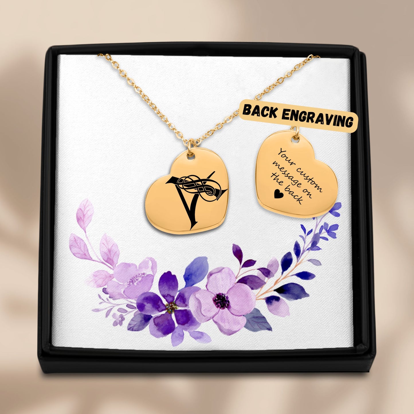 Engraved Heart Necklace with Alphabet Letters
