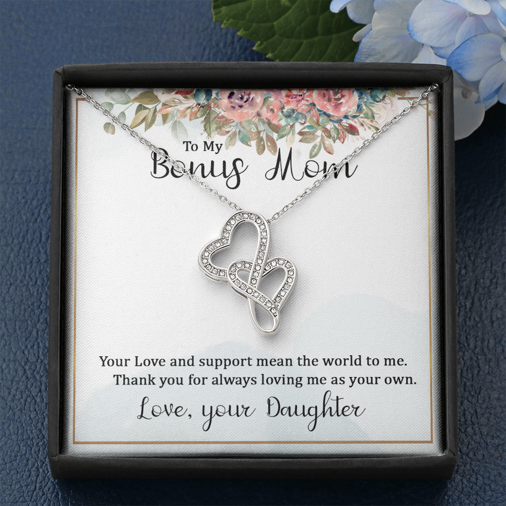 To My Bonus Mom Your Love and Support Means the World to Me Heart-to-heart Pendant Necklace