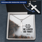 Engraved Stainless Steel Cross Necklace We Love Each Other Because perfect for Man, Husband, Dad, Grandpa, Soulmate