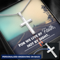 Engraved Stainless Steel Cross Necklace We Live By Faith Perfect for Husband, Dad, Grandpa, Man, Soulmate
