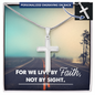Engraved Stainless Steel Cross Necklace We Live By Faith Perfect for Husband, Dad, Grandpa, Man, Soulmate