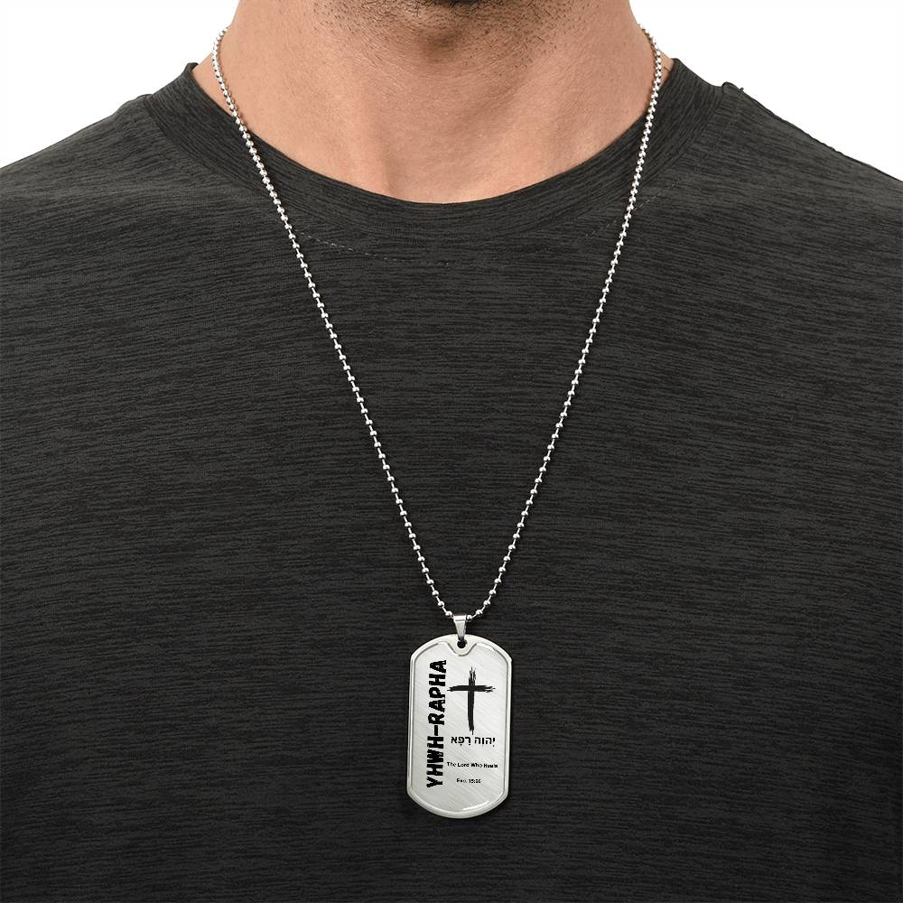YHWH-Rapha The Lord Who Heals The Names of God Luxury Graphic Dog Tag Necklace