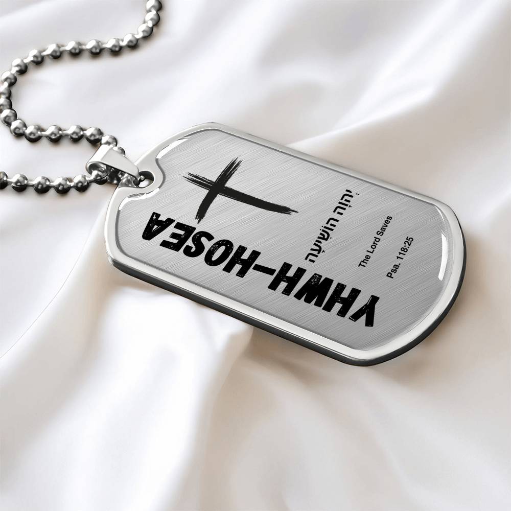 YHWH-Hosea The Lord Saves The Names of God Luxury Graphic Dog Tag Necklace