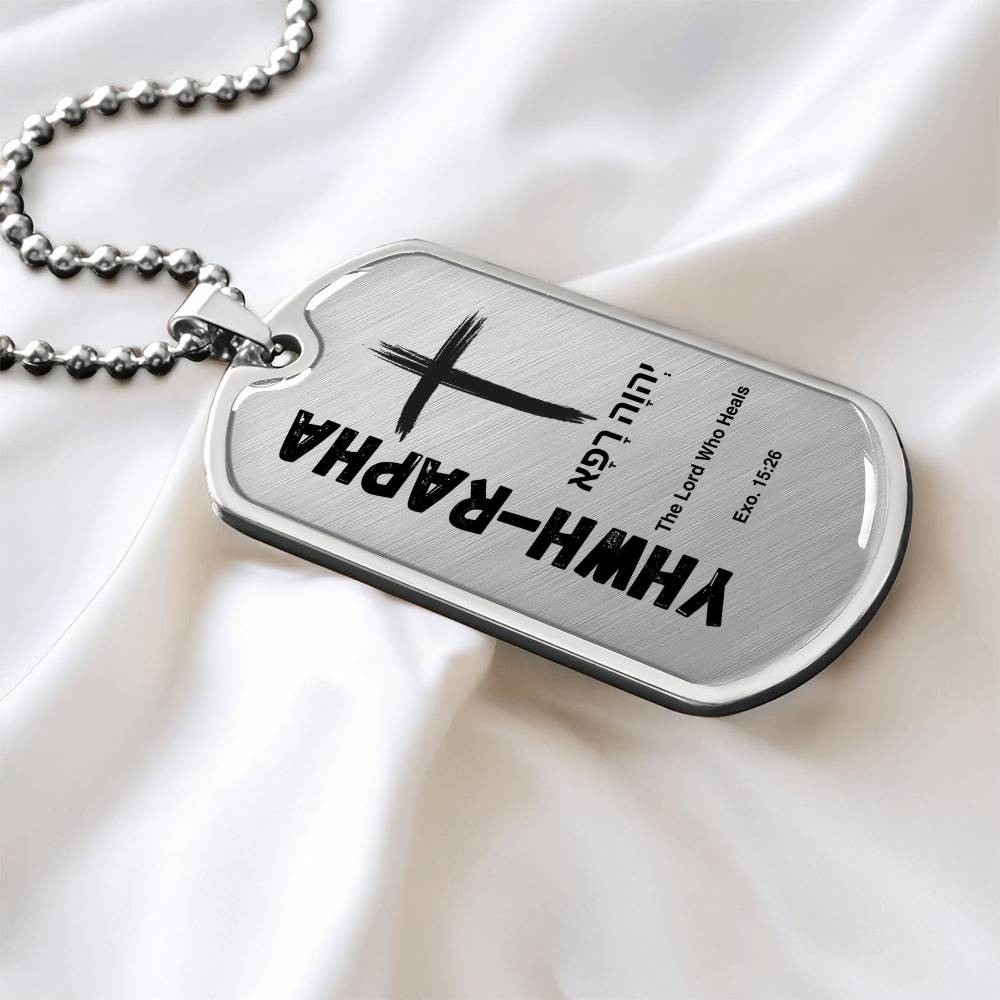 YHWH-Rapha The Lord Who Heals The Names of God Luxury Graphic Dog Tag Necklace