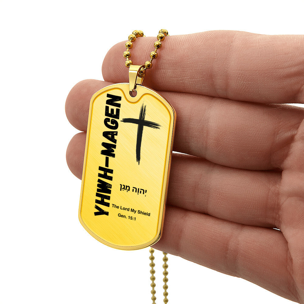 YHWH-Magen The Lord My Shield The Names of God Luxury Graphic Dog Tag Necklace
