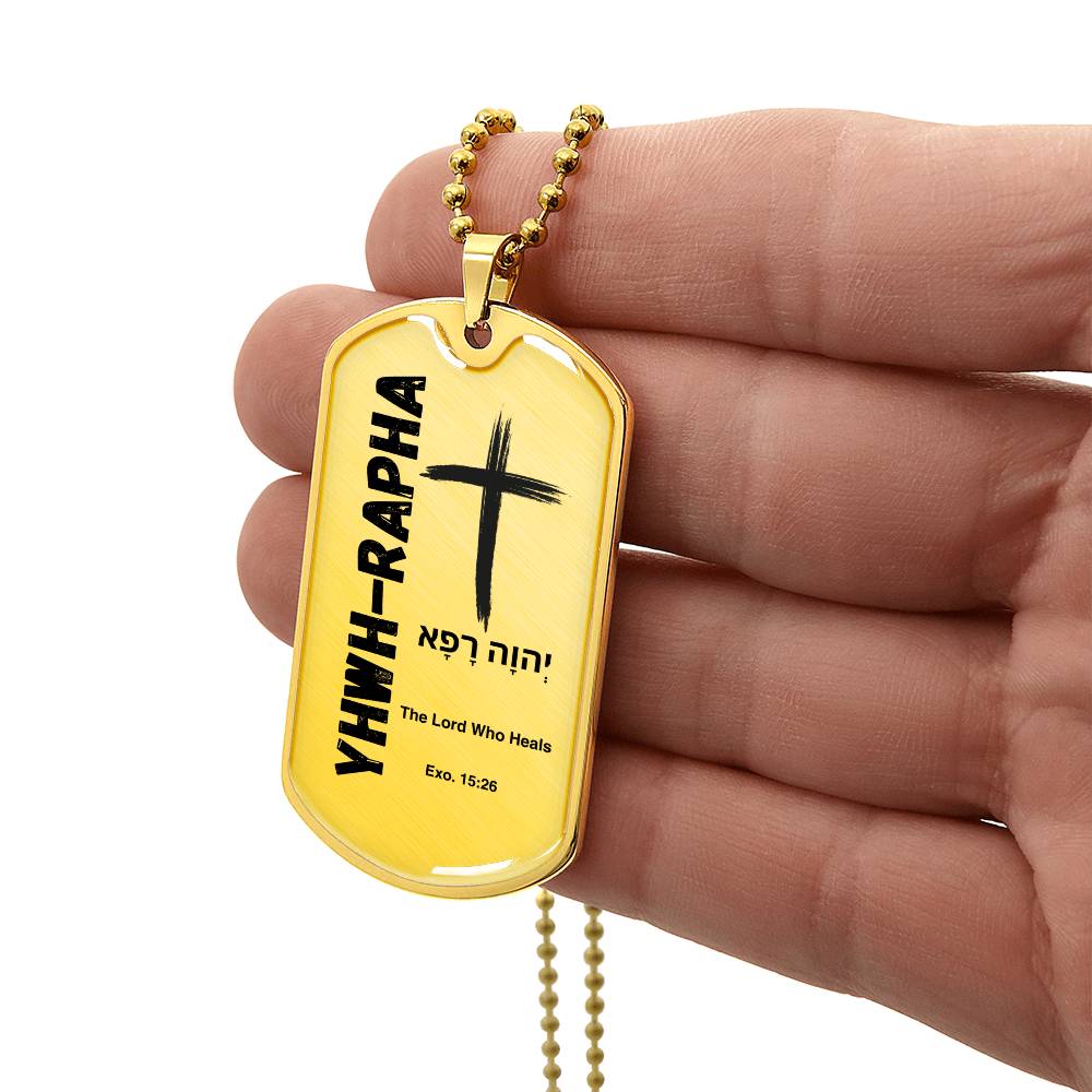 YHWH-Rapha The Lord Who Heals The Names of God Luxury Graphic Dog Tag Necklace