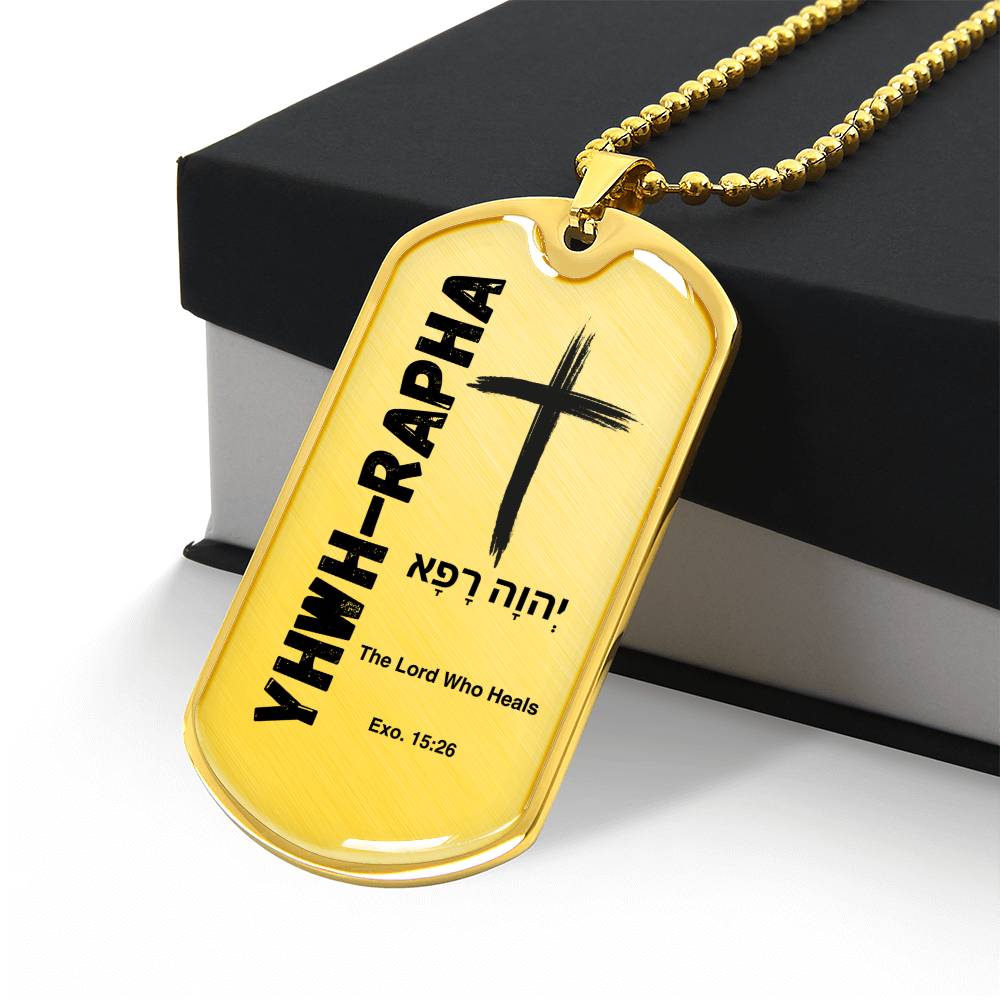 YHWH-Rapha The Lord Who Heals The Names of God Luxury Graphic Dog Tag Necklace