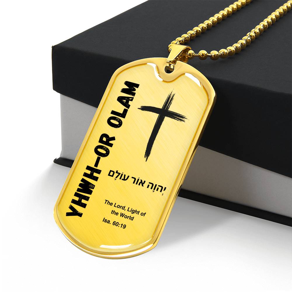 YHWH-Or Olam The Lord, Light of the World The Names of God Luxury Graphic Dog Tag Necklace