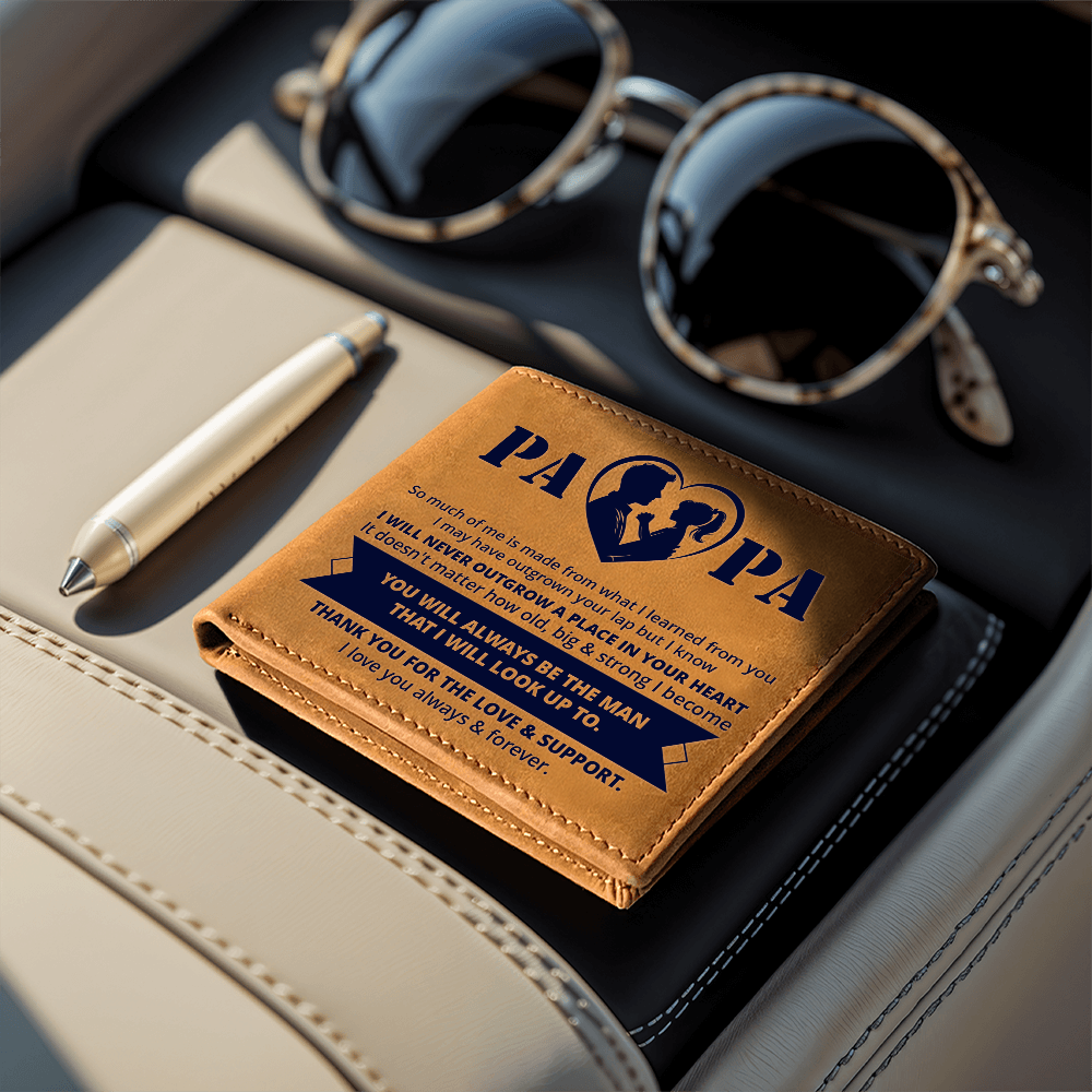 Papa, So Much Of Me is Made From What I Learned From You Graphic Leather Wallet Father's Day Gift for Father, Gift for Dad