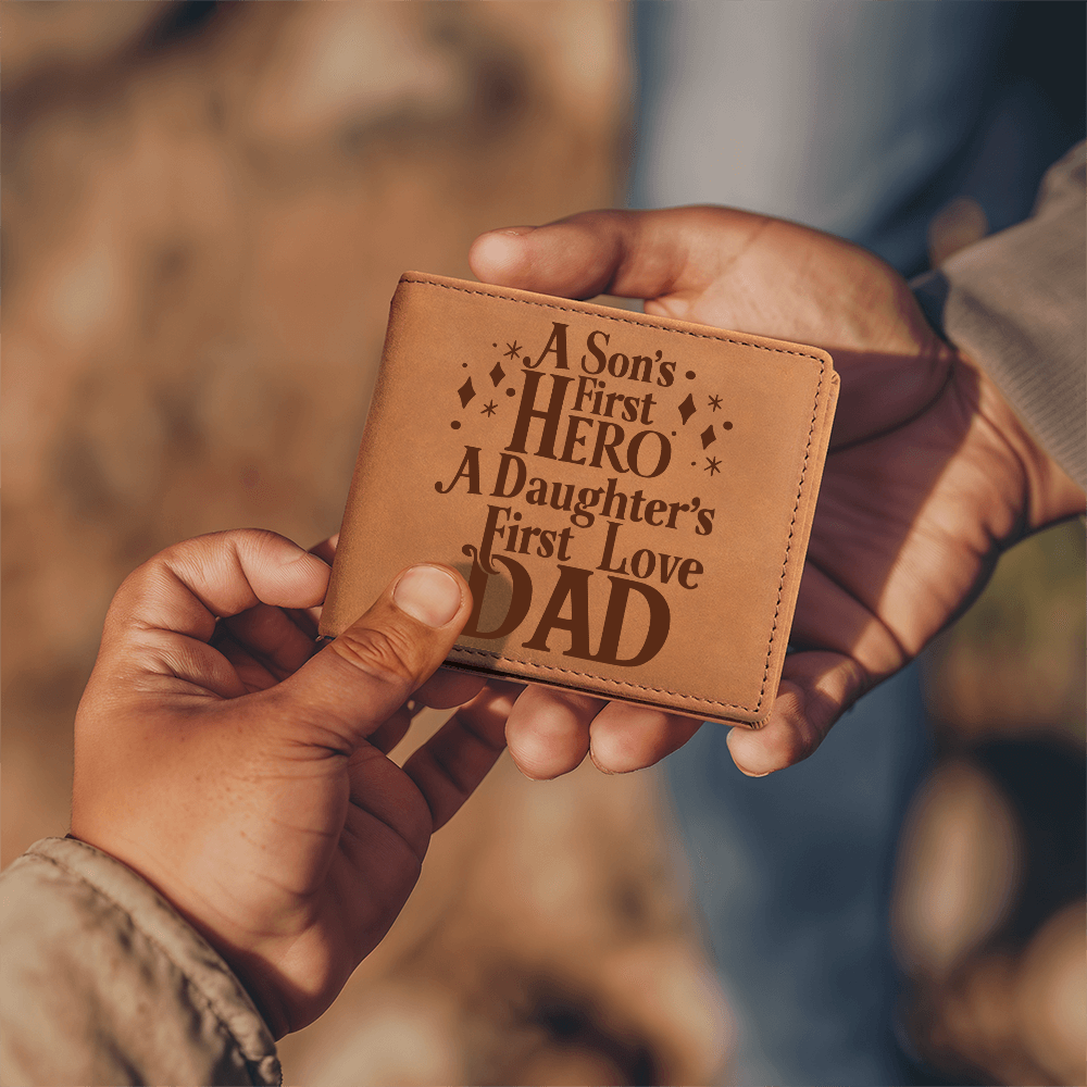A Son's First Hero A daughter's First Love Dad Graphic Leather Wallet Father's Day Gift for Father, Gift for Dad