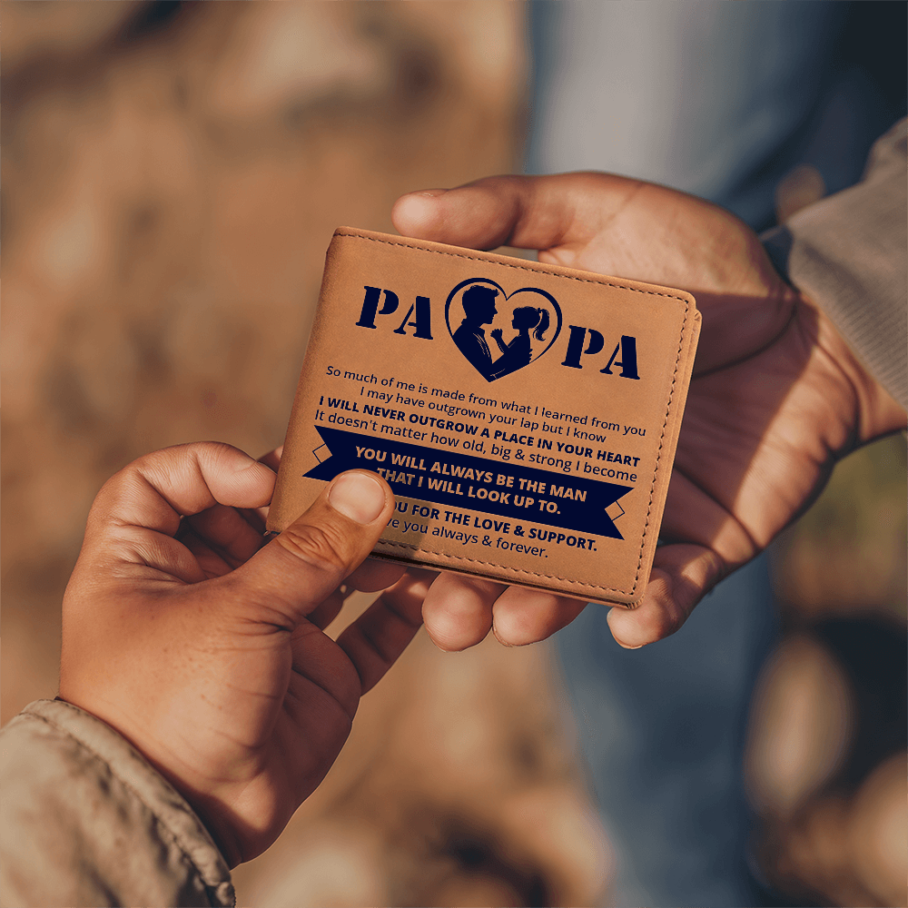 Papa, So Much Of Me is Made From What I Learned From You Graphic Leather Wallet Father's Day Gift for Father, Gift for Dad