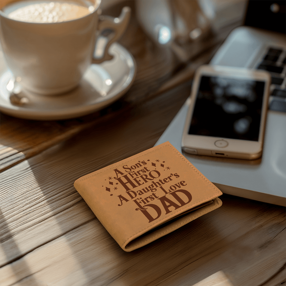 A Son's First Hero A daughter's First Love Dad Graphic Leather Wallet Father's Day Gift for Father, Gift for Dad