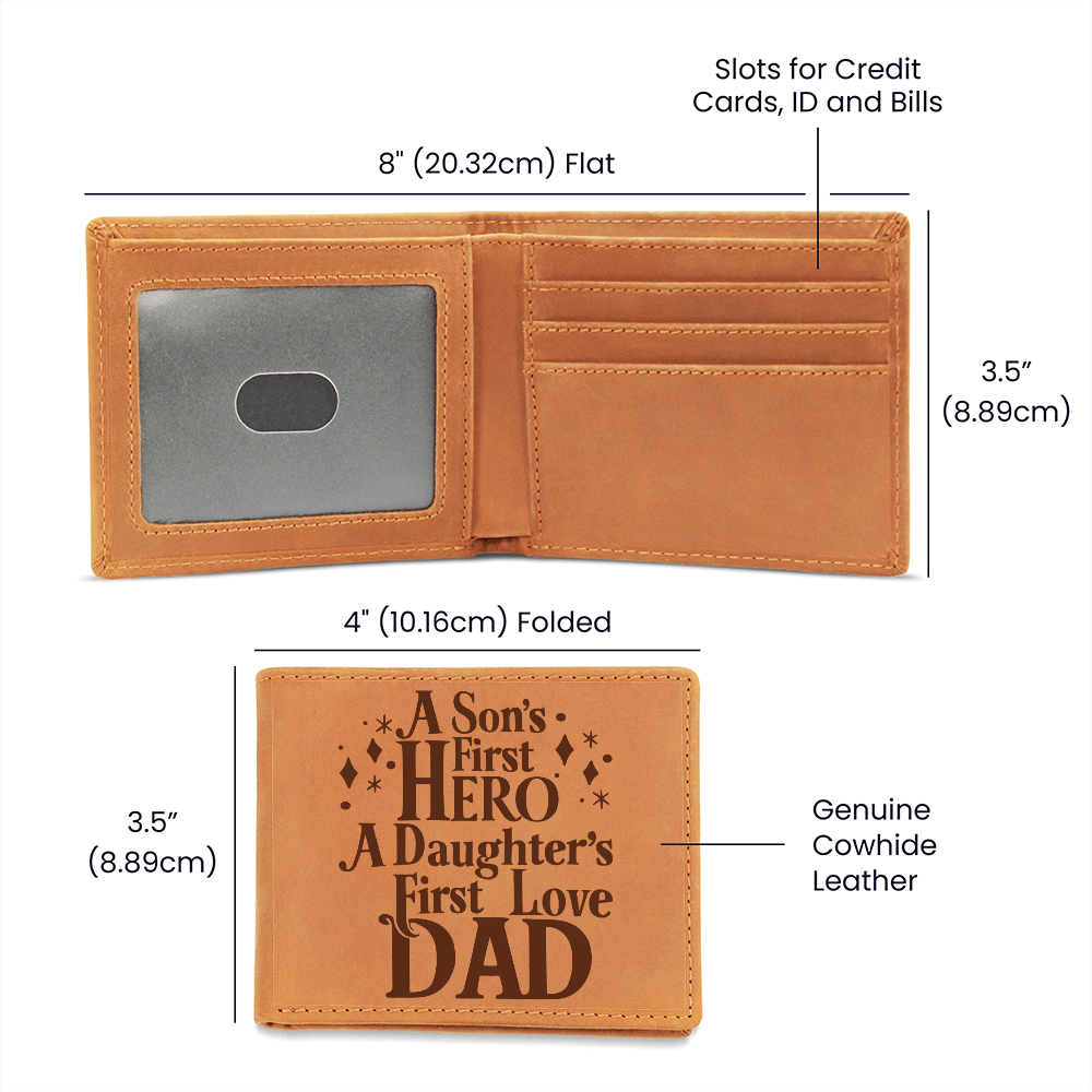 A Son's First Hero A daughter's First Love Dad Graphic Leather Wallet Father's Day Gift for Father, Gift for Dad