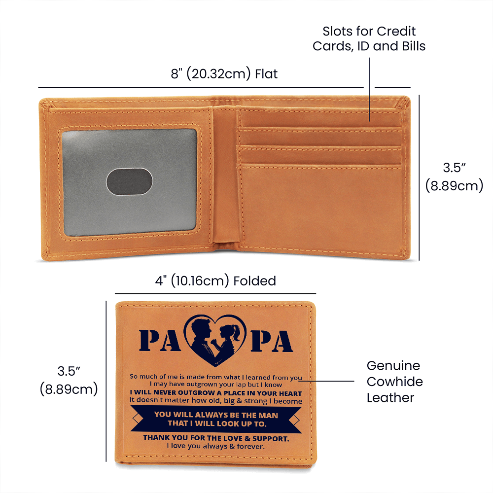 Papa, So Much Of Me is Made From What I Learned From You Graphic Leather Wallet Father's Day Gift for Father, Gift for Dad