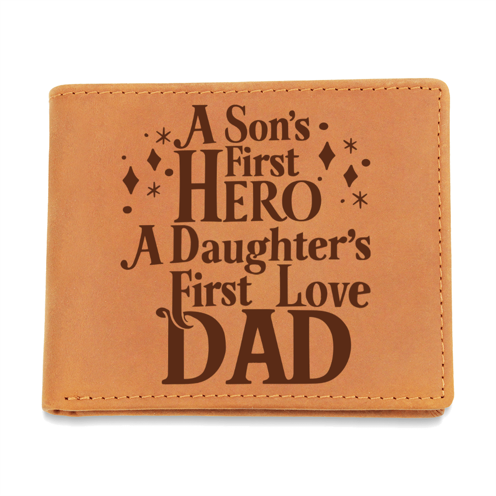 A Son's First Hero A daughter's First Love Dad Graphic Leather Wallet Father's Day Gift for Father, Gift for Dad
