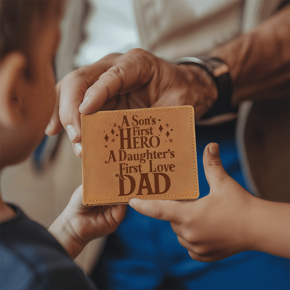 A Son's First Hero A daughter's First Love Dad Graphic Leather Wallet Father's Day Gift for Father, Gift for Dad