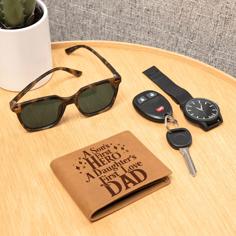 A Son's First Hero A daughter's First Love Dad Graphic Leather Wallet Father's Day Gift for Father, Gift for Dad