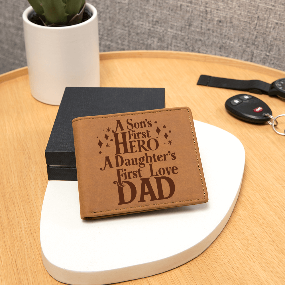 A Son's First Hero A daughter's First Love Dad Graphic Leather Wallet Father's Day Gift for Father, Gift for Dad