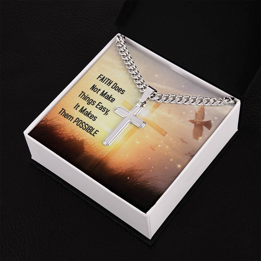 Cuban Link Chain with Engraved Artisan Cross For Men - To My Husband, To My Soulmate