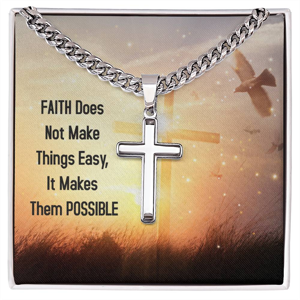 Cuban Link Chain with Engraved Artisan Cross For Men - To My Husband, To My Soulmate