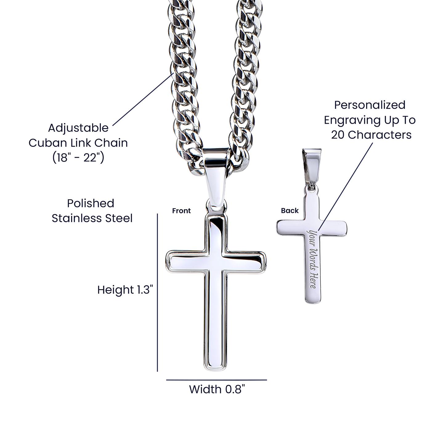 The Cross Was The Price of Our Redemption Cuban Link Chain with Engraved Artisan Cross for Man, Dad, Son, Brother, Grandpa