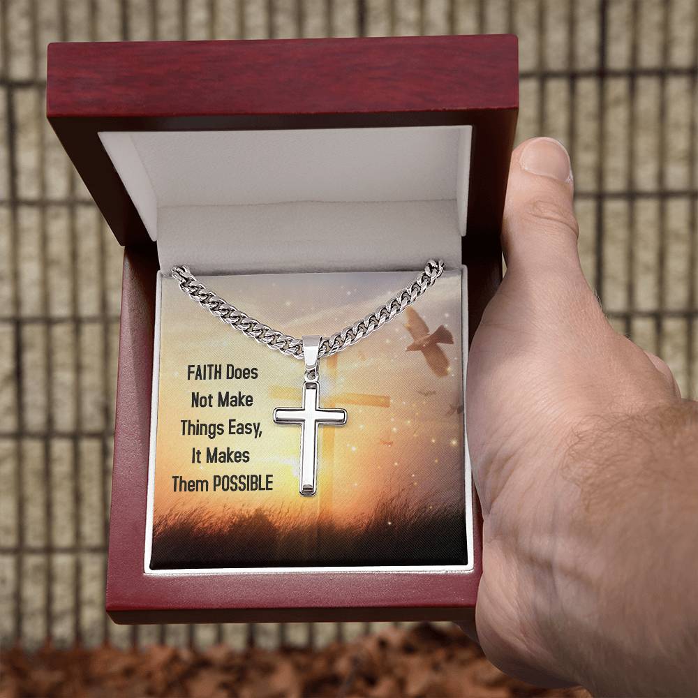 Cuban Link Chain with Engraved Artisan Cross For Men - To My Husband, To My Soulmate