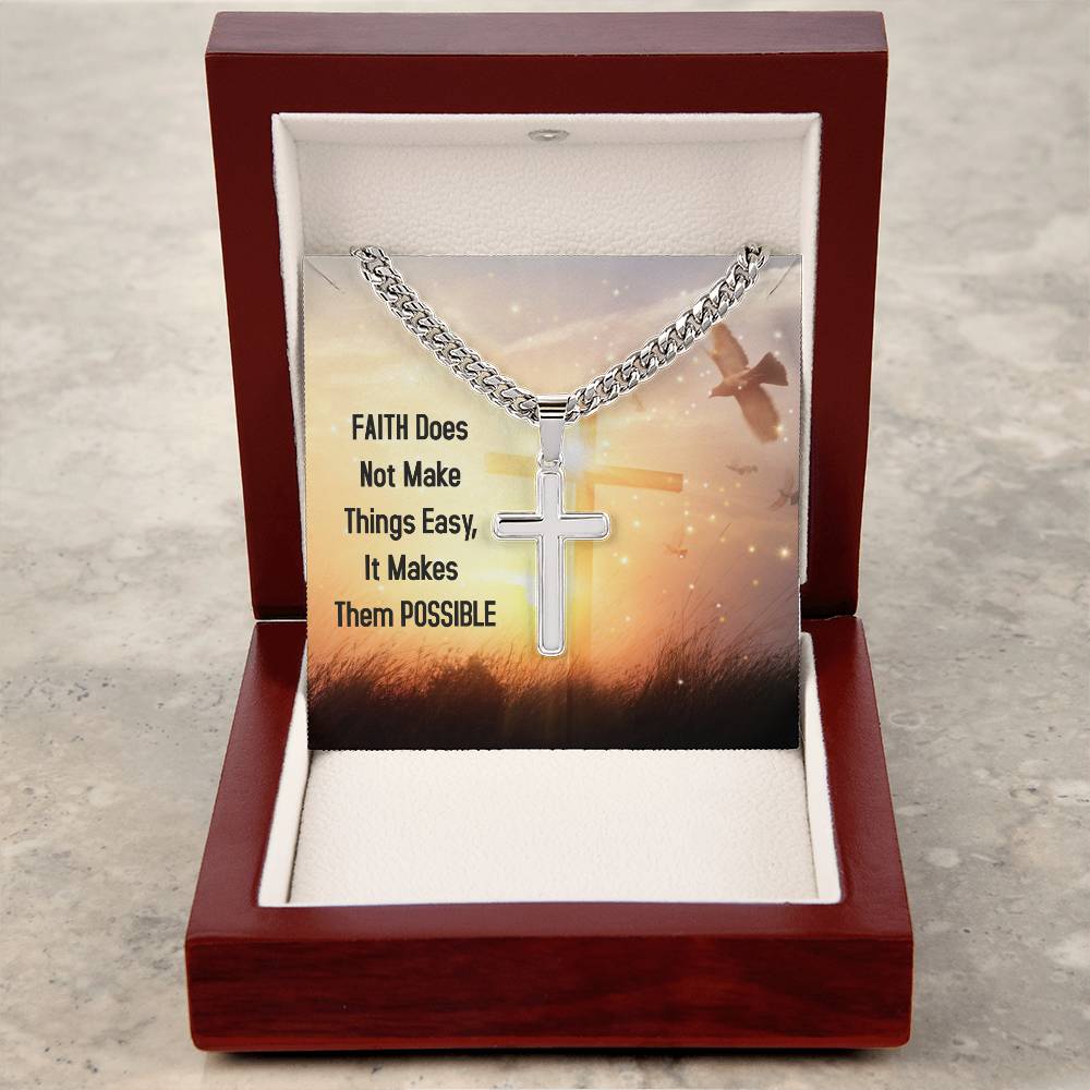 Cuban Link Chain with Engraved Artisan Cross For Men - To My Husband, To My Soulmate