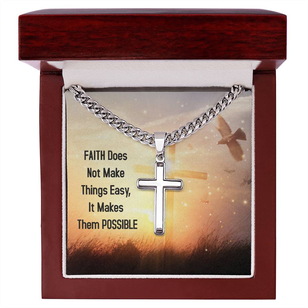 Cuban Link Chain with Engraved Artisan Cross For Men - To My Husband, To My Soulmate