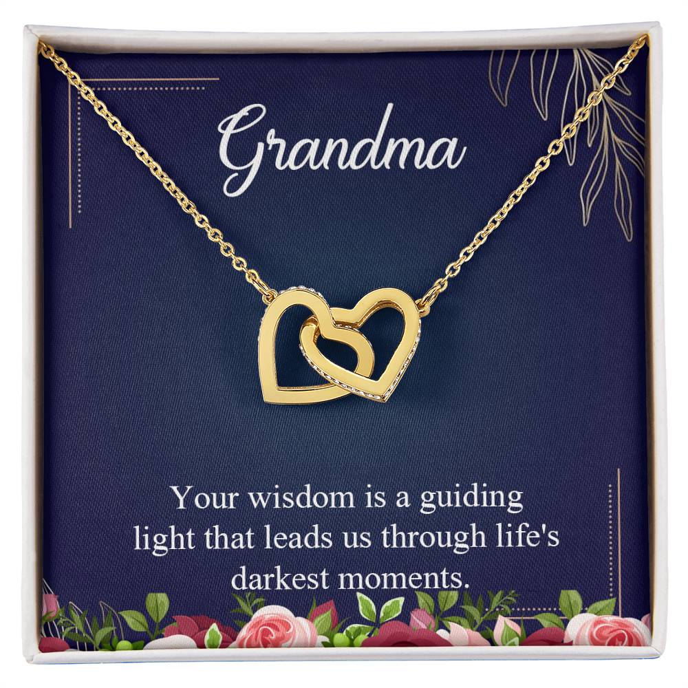 Grandma Your Wisdom is a guiding light Interlocking Hearts Necklace (Yellow & White Gold Variants)
