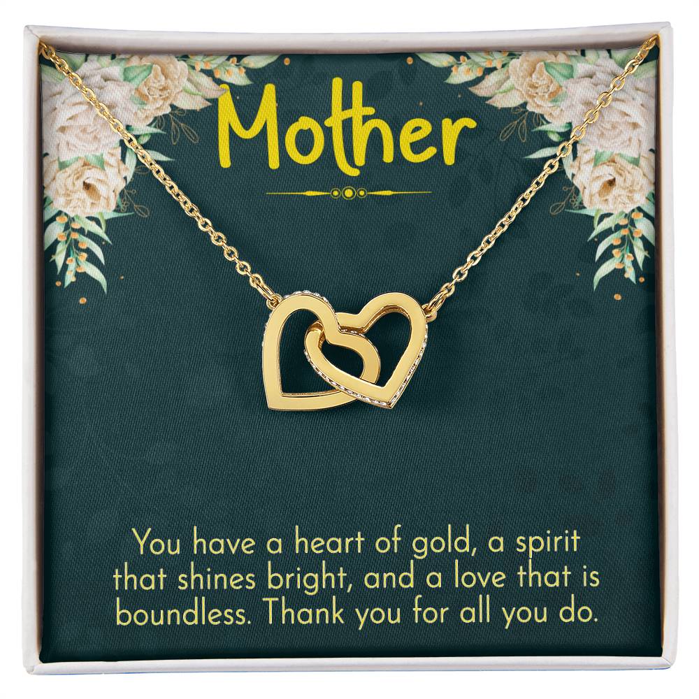 Mother You have a Heart of Gold Interlocking Hearts Necklace (Yellow & White Gold Variants)