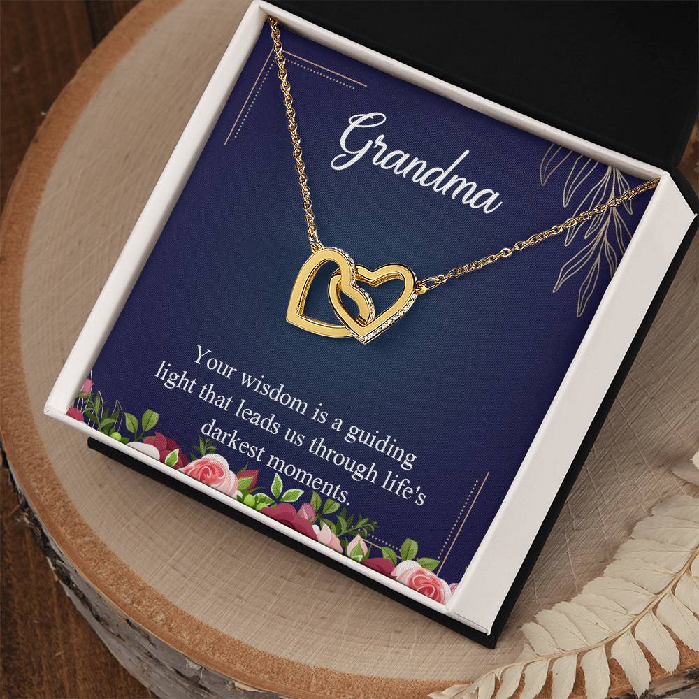 Grandma Your Wisdom is a guiding light Interlocking Hearts Necklace (Yellow & White Gold Variants)