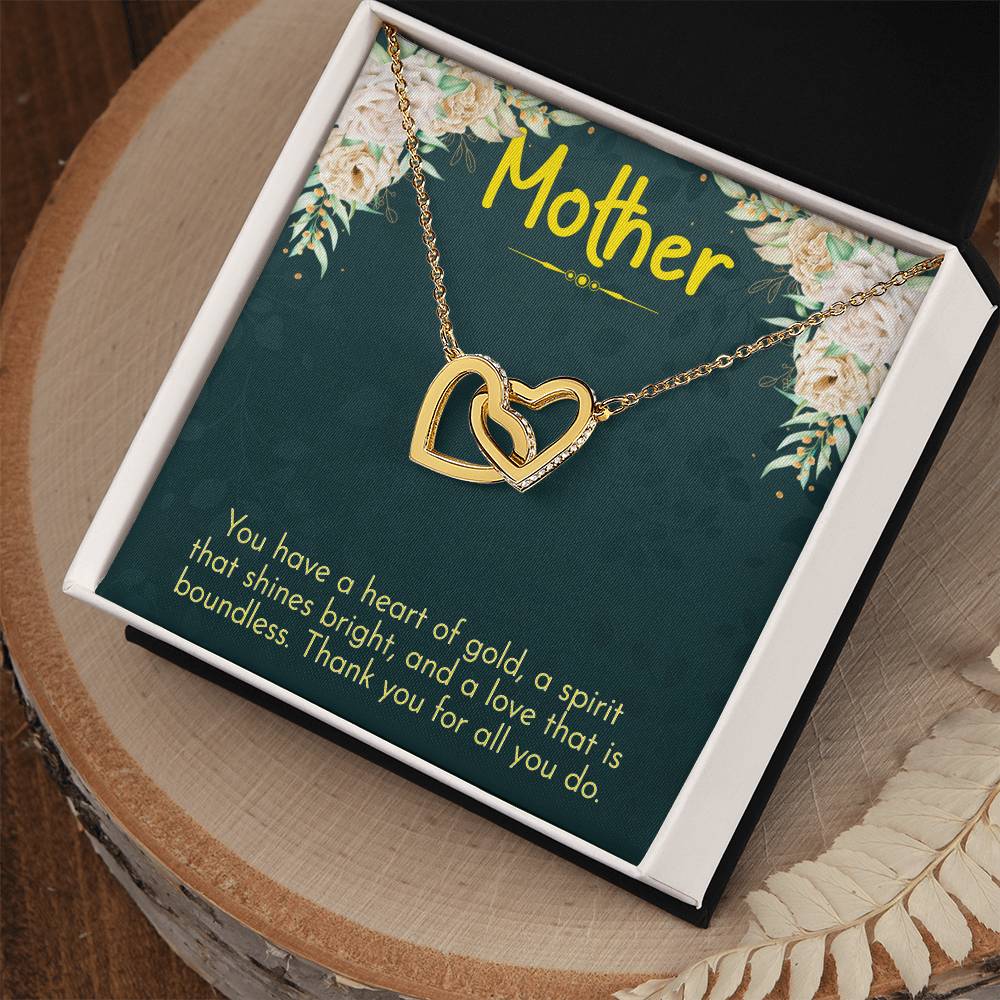 Mother You have a Heart of Gold Interlocking Hearts Necklace (Yellow & White Gold Variants)