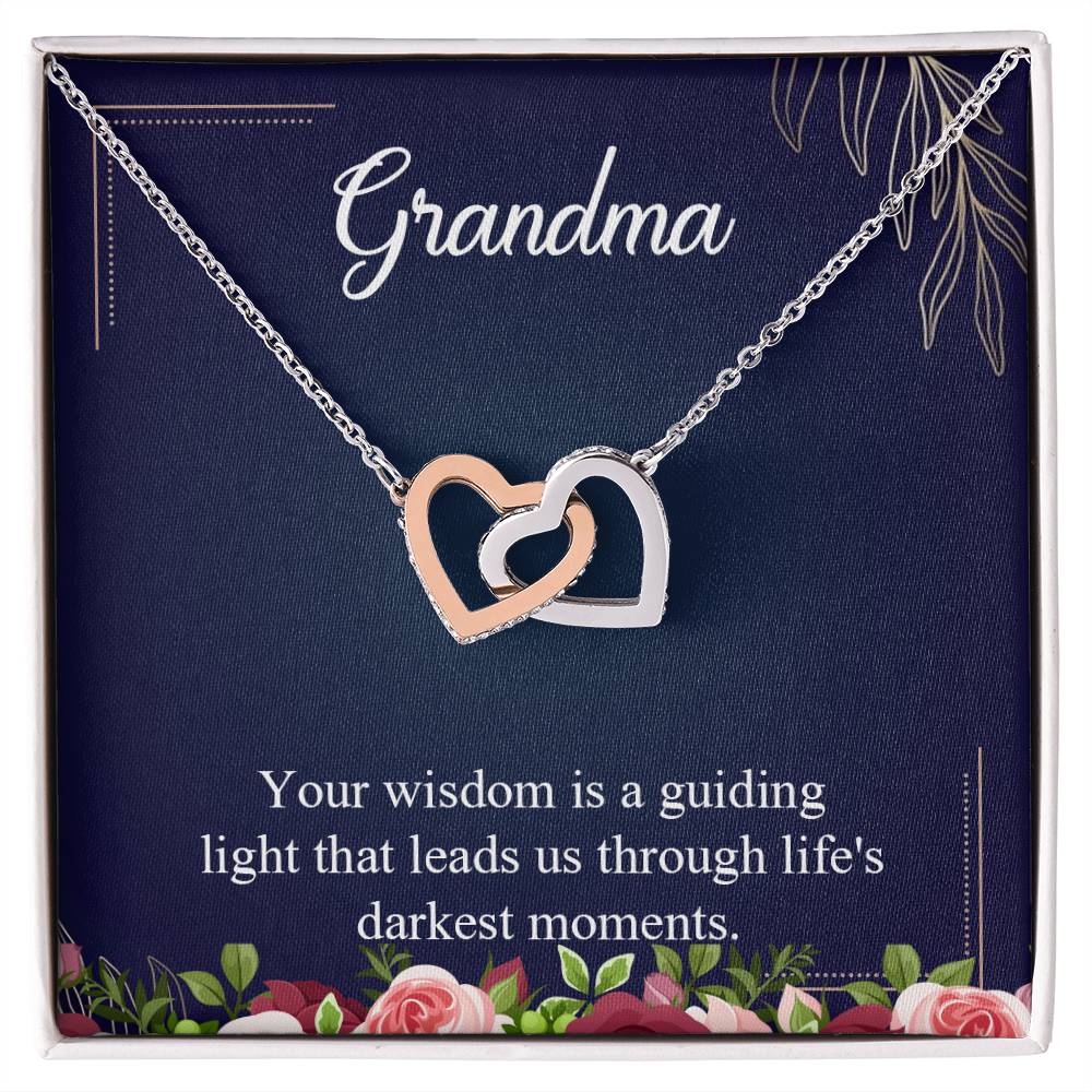 Grandma Your Wisdom is a guiding light Interlocking Hearts Necklace (Yellow & White Gold Variants)