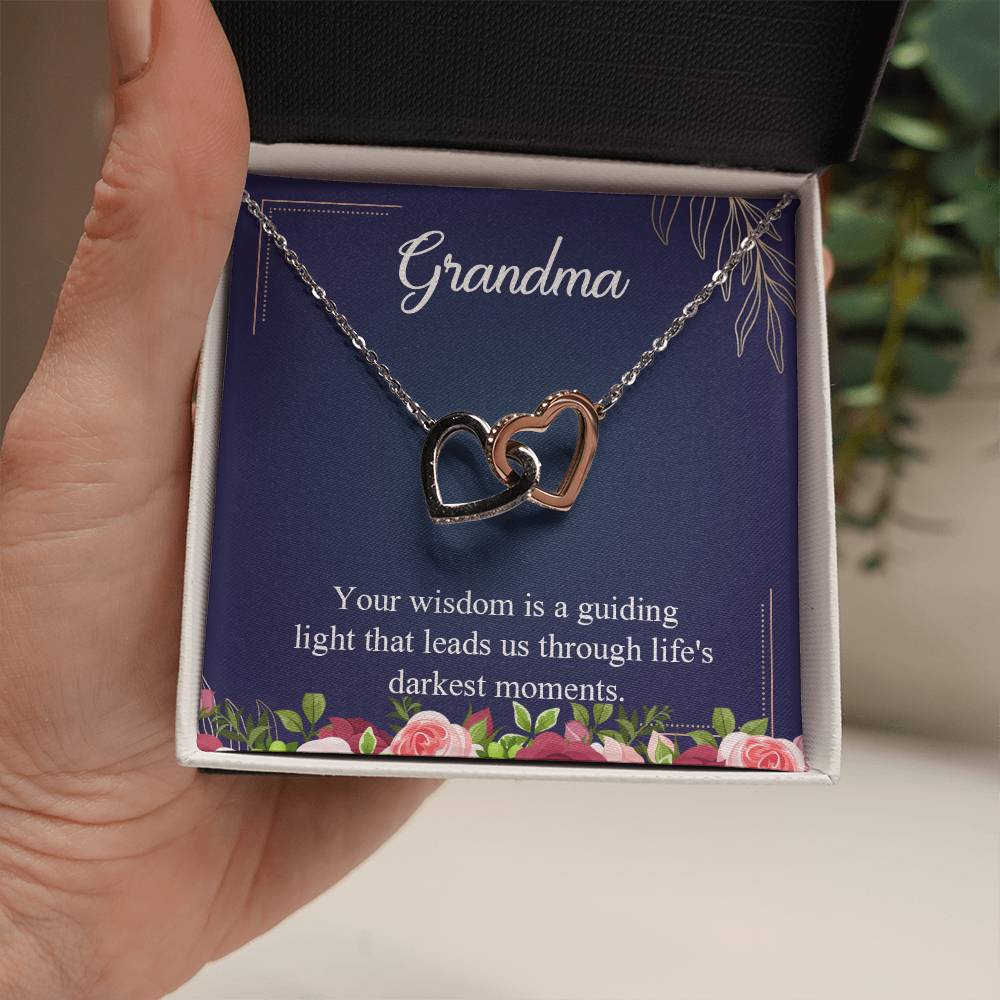 Grandma Your Wisdom is a guiding light Interlocking Hearts Necklace (Yellow & White Gold Variants)