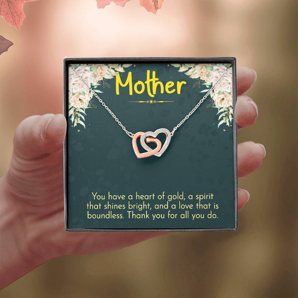 Mother You have a Heart of Gold Interlocking Hearts Necklace (Yellow & White Gold Variants)