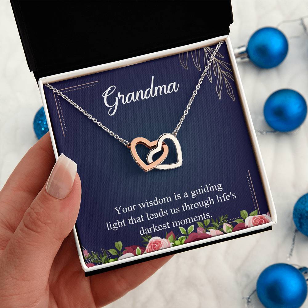 Grandma Your Wisdom is a guiding light Interlocking Hearts Necklace (Yellow & White Gold Variants)