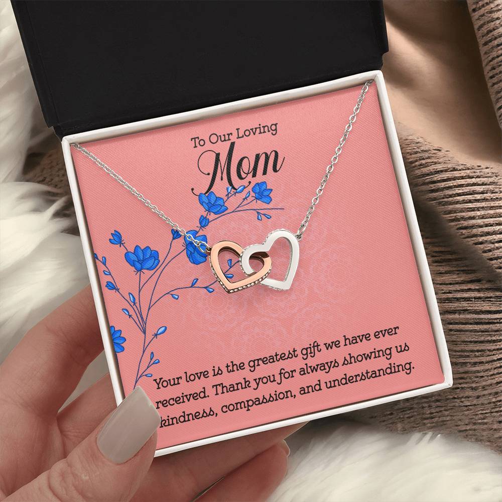 To our loving Mom Your Love is the greatest gift Interlocking Hearts Necklace (Yellow & White Gold Variants)