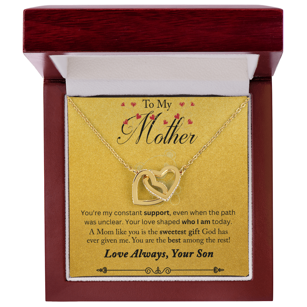 To My Mother You are My Constant Support Interlocking Hearts Necklace (Yellow & White Gold Variants)