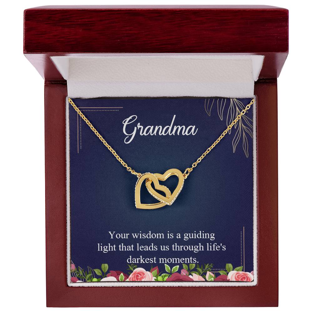 Grandma Your Wisdom is a guiding light Interlocking Hearts Necklace (Yellow & White Gold Variants)