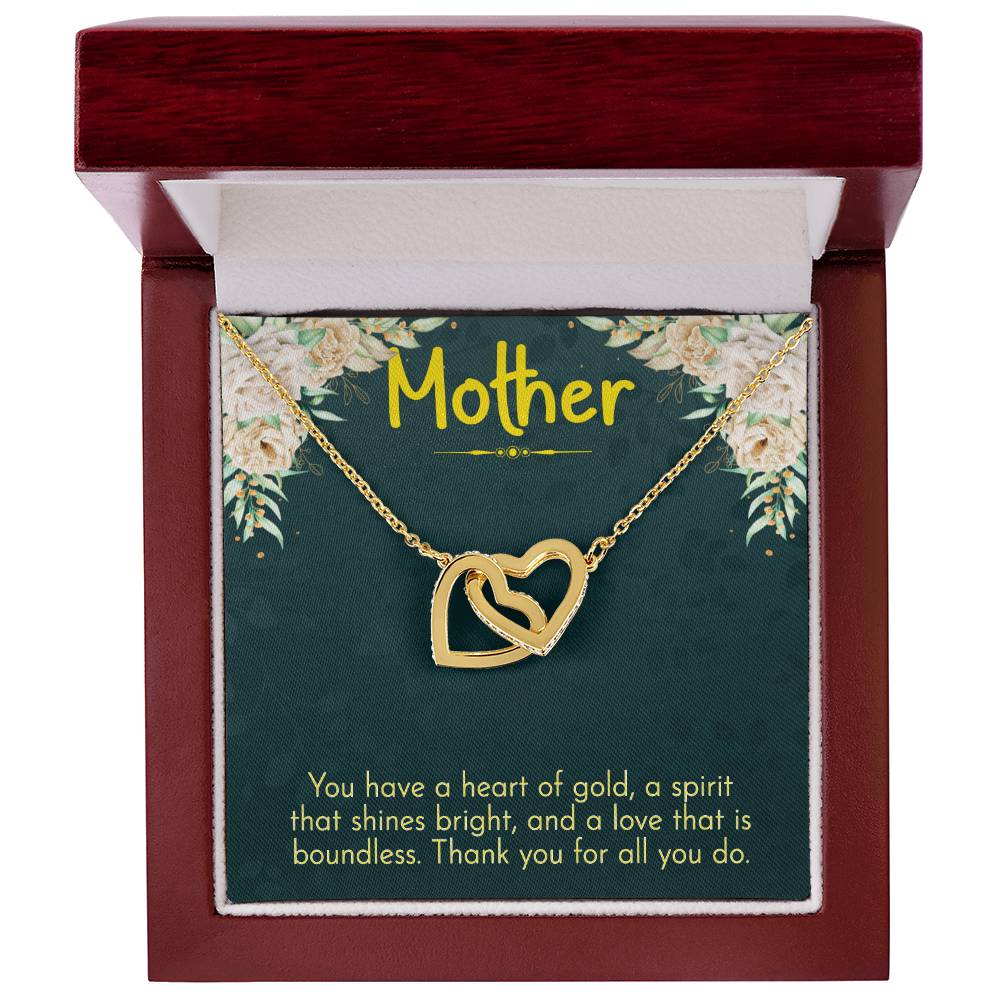 Mother You have a Heart of Gold Interlocking Hearts Necklace (Yellow & White Gold Variants)