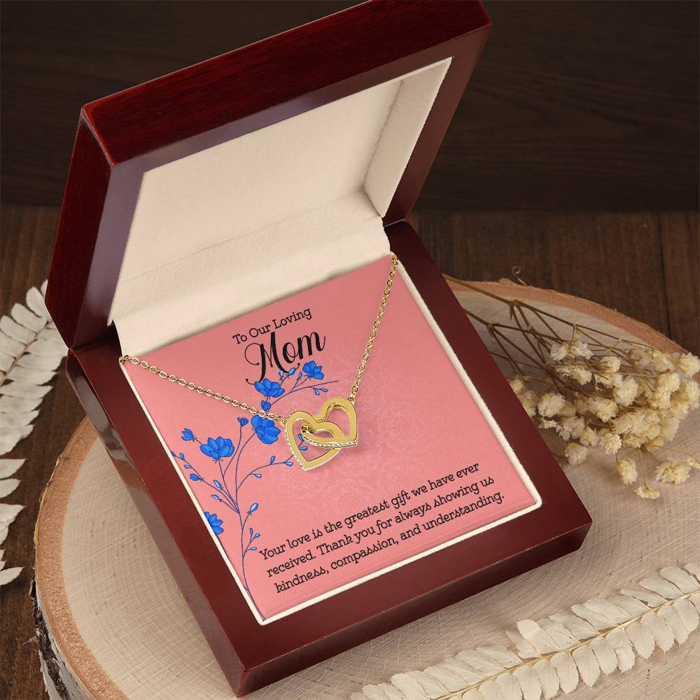 To our loving Mom Your Love is the greatest gift Interlocking Hearts Necklace (Yellow & White Gold Variants)