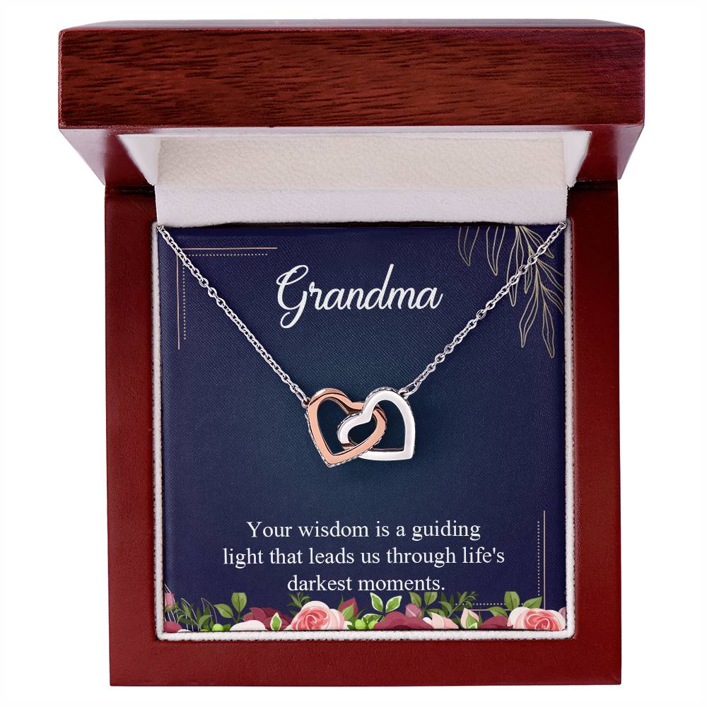 Grandma Your Wisdom is a guiding light Interlocking Hearts Necklace (Yellow & White Gold Variants)