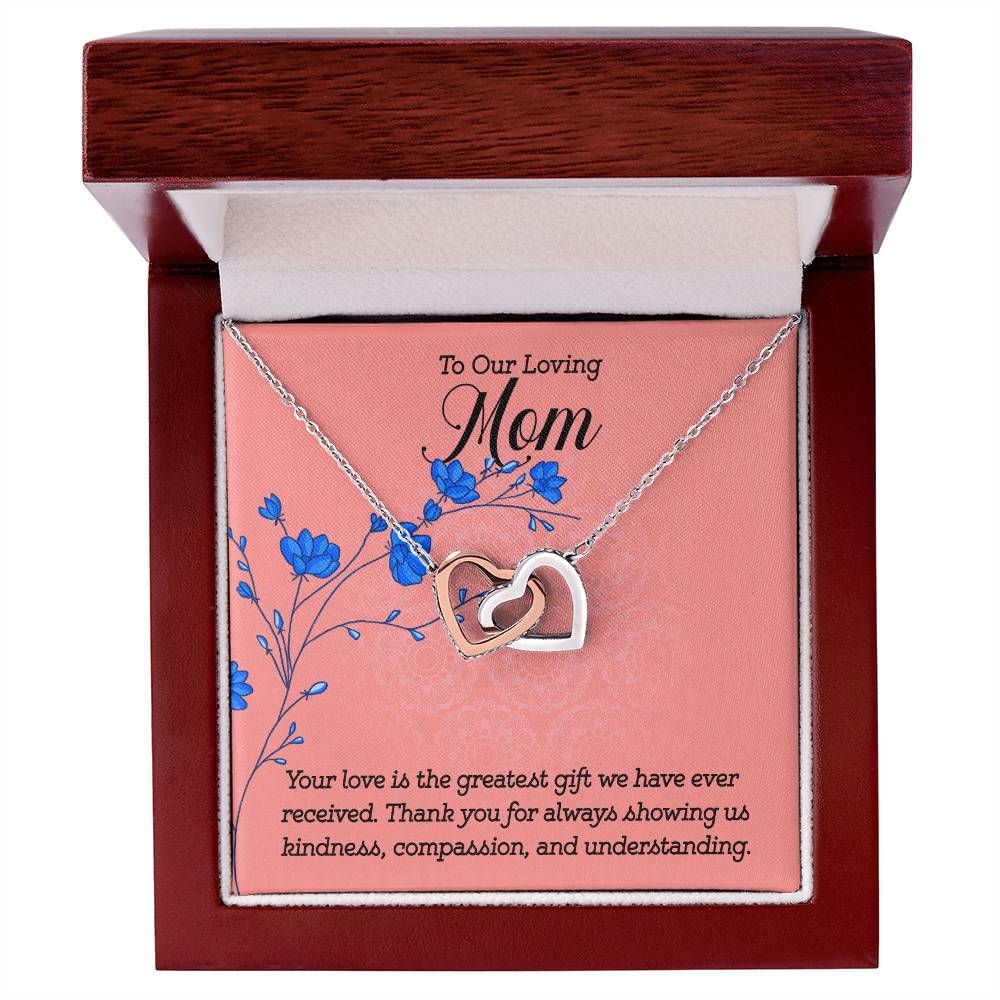 To our loving Mom Your Love is the greatest gift Interlocking Hearts Necklace (Yellow & White Gold Variants)
