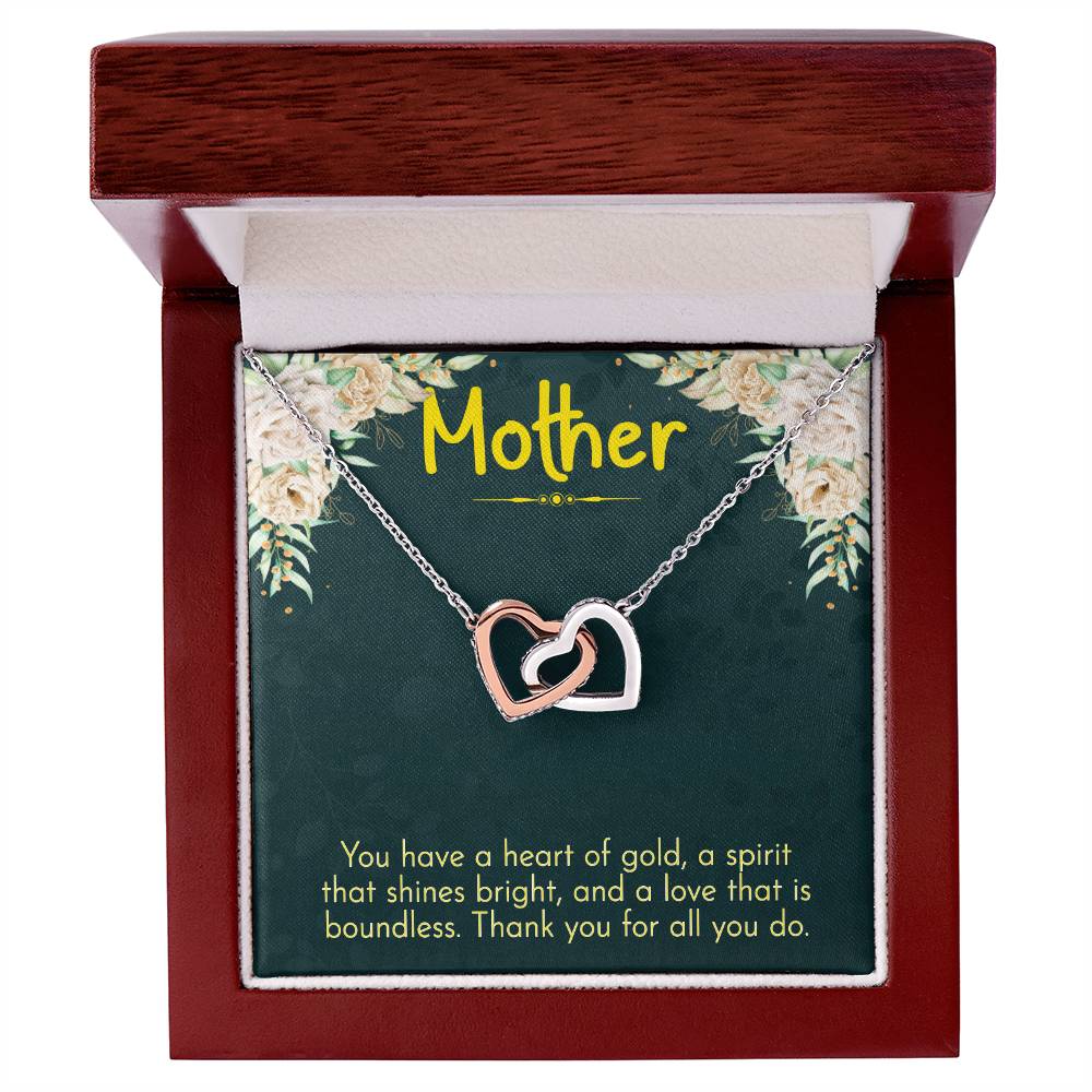 Mother You have a Heart of Gold Interlocking Hearts Necklace (Yellow & White Gold Variants)