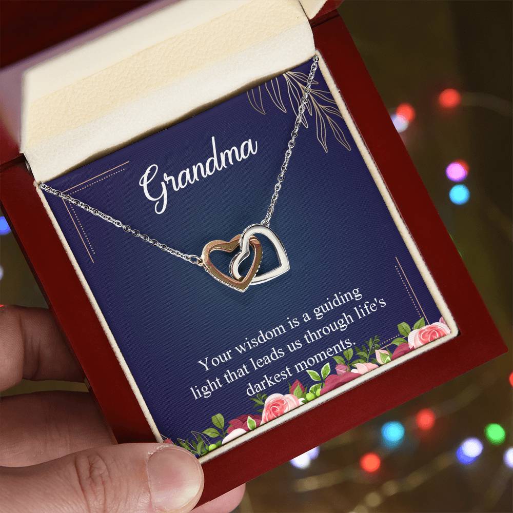 Grandma Your Wisdom is a guiding light Interlocking Hearts Necklace (Yellow & White Gold Variants)