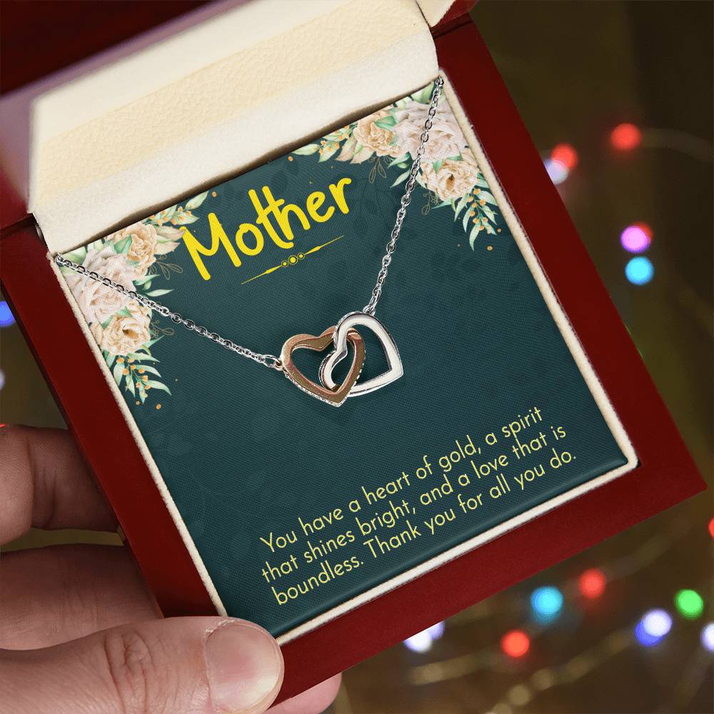 Mother You have a Heart of Gold Interlocking Hearts Necklace (Yellow & White Gold Variants)