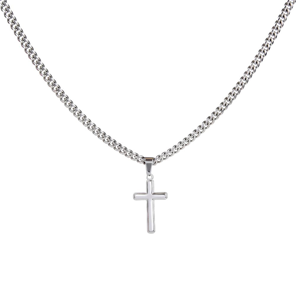 Cuban Link Chain with Artisan Cross I Am With You perfect for Man, Husband, Dad, Grandpa, Soulmate